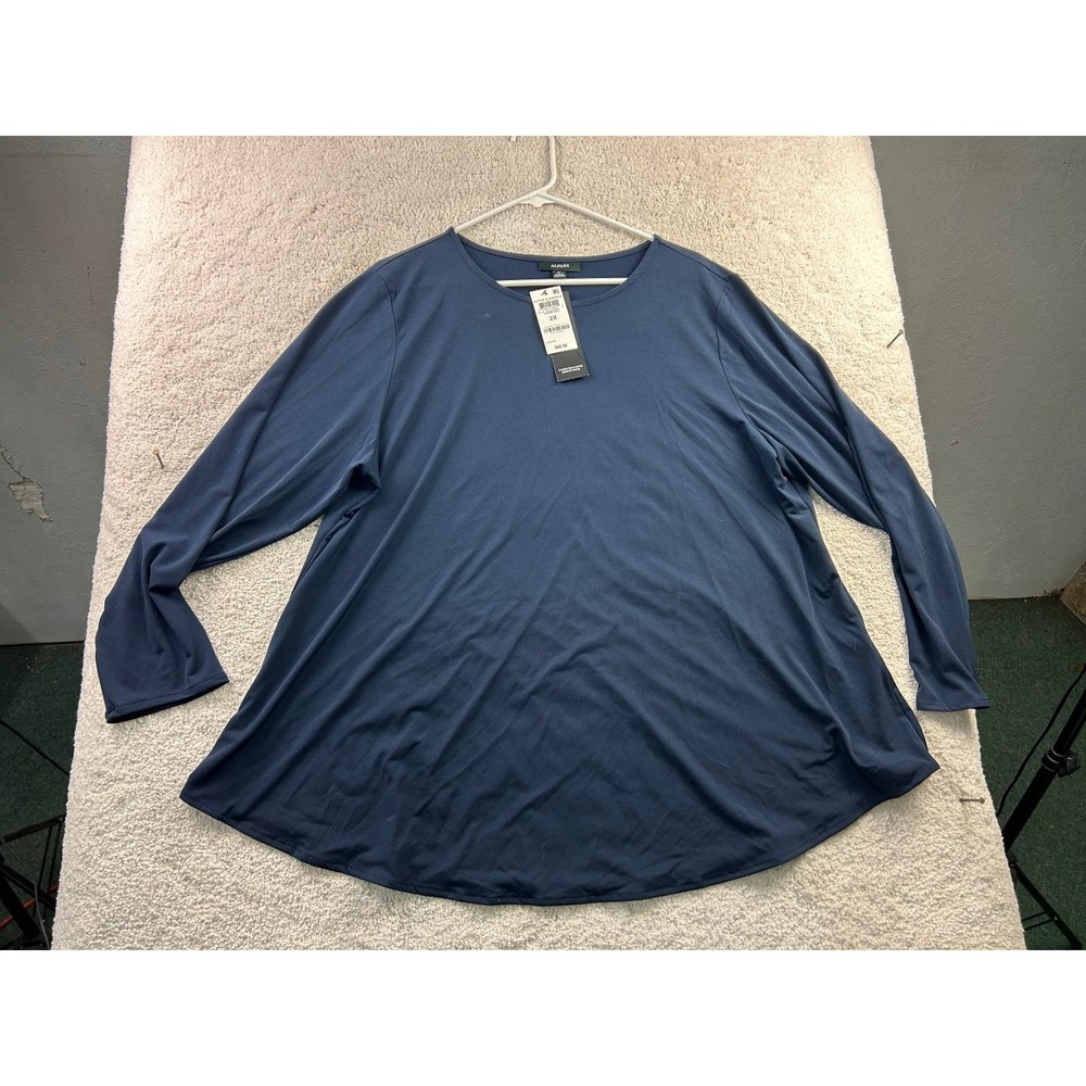 Alfani Women's Top 2X Modern Navy Stretch Long Sleeve Shirt